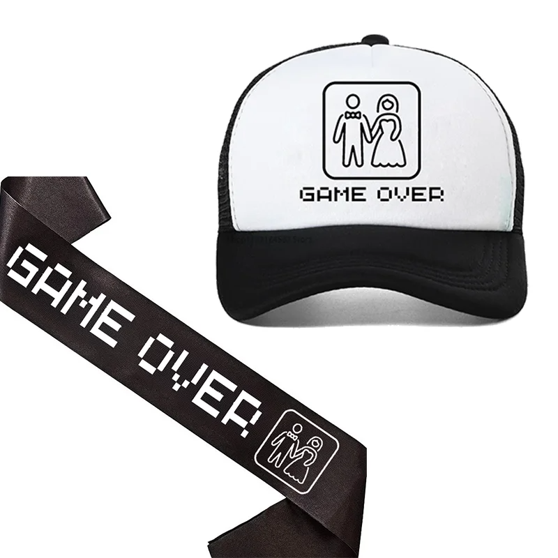 Party Games Bachelorette - สายสะพายข้างเจ้าบ่าวตัวใหม่ หมวกเกมโอเวอร์ สำหรับงานปาร์ตี้สละโสด งานเลี้ยงสละโสดชาย ของตกแต่งงานแต่งงาน งานหมั้น