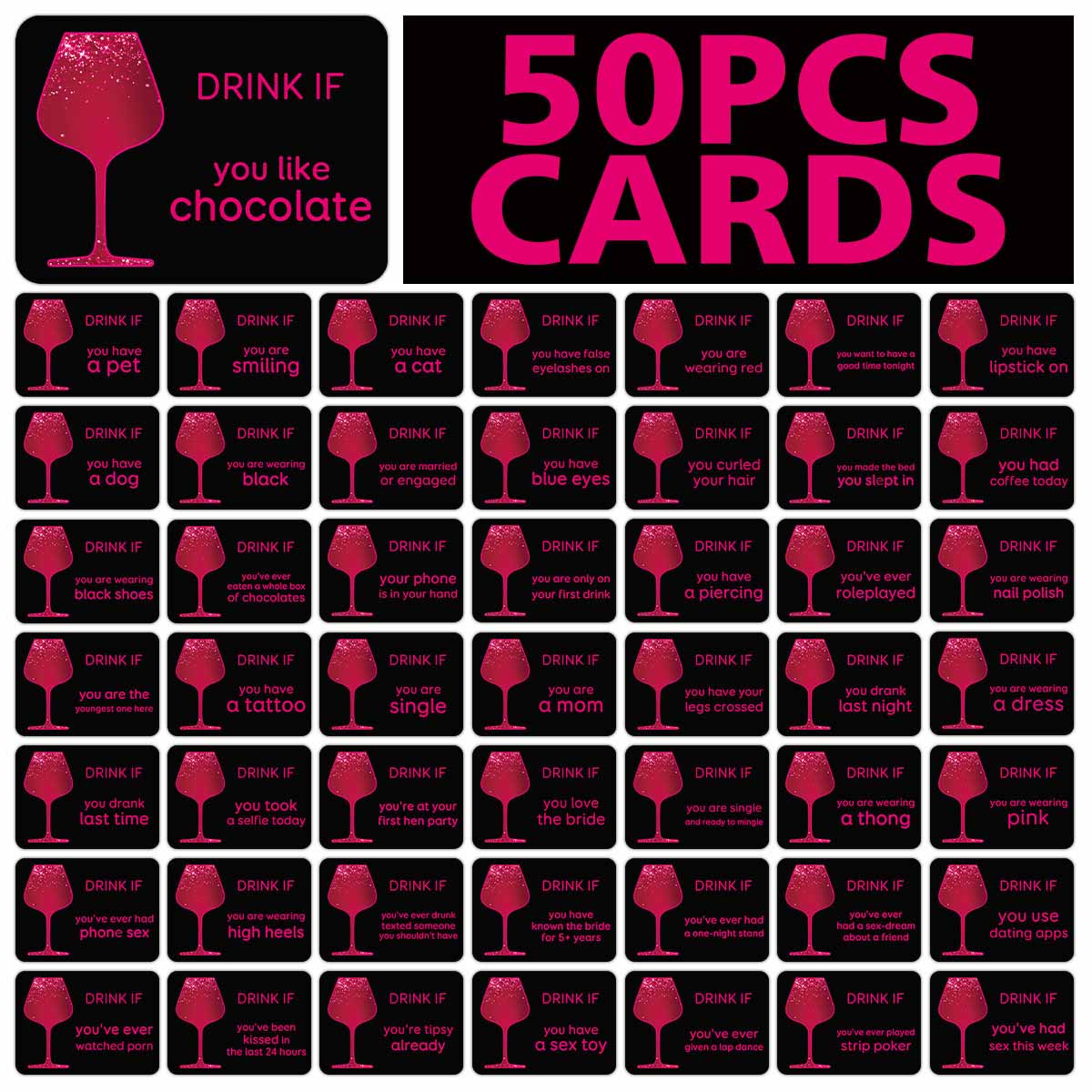 Party Games Bachelorette - การ์ดเกมดื่มสำหรับงานปาร์ตี้สละโสด 50 ชิ้น, การ์ดดื่มสำหรับงานเลี้ยงฉลองสมรส, สำหรับงานสังสรรค์ก่อนวันแต่งงาน, ปาร์ตี้ที่บ้าน,
