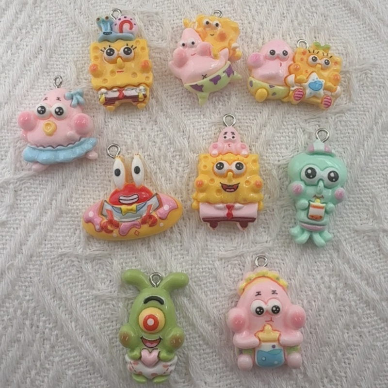 Party Games Birthday - จี้เรซิ่นลายการ์ตูน 10 ชิ้น, ต่างหูทำเอง DIY, อุปกรณ์เสริมพวงกุญแจ